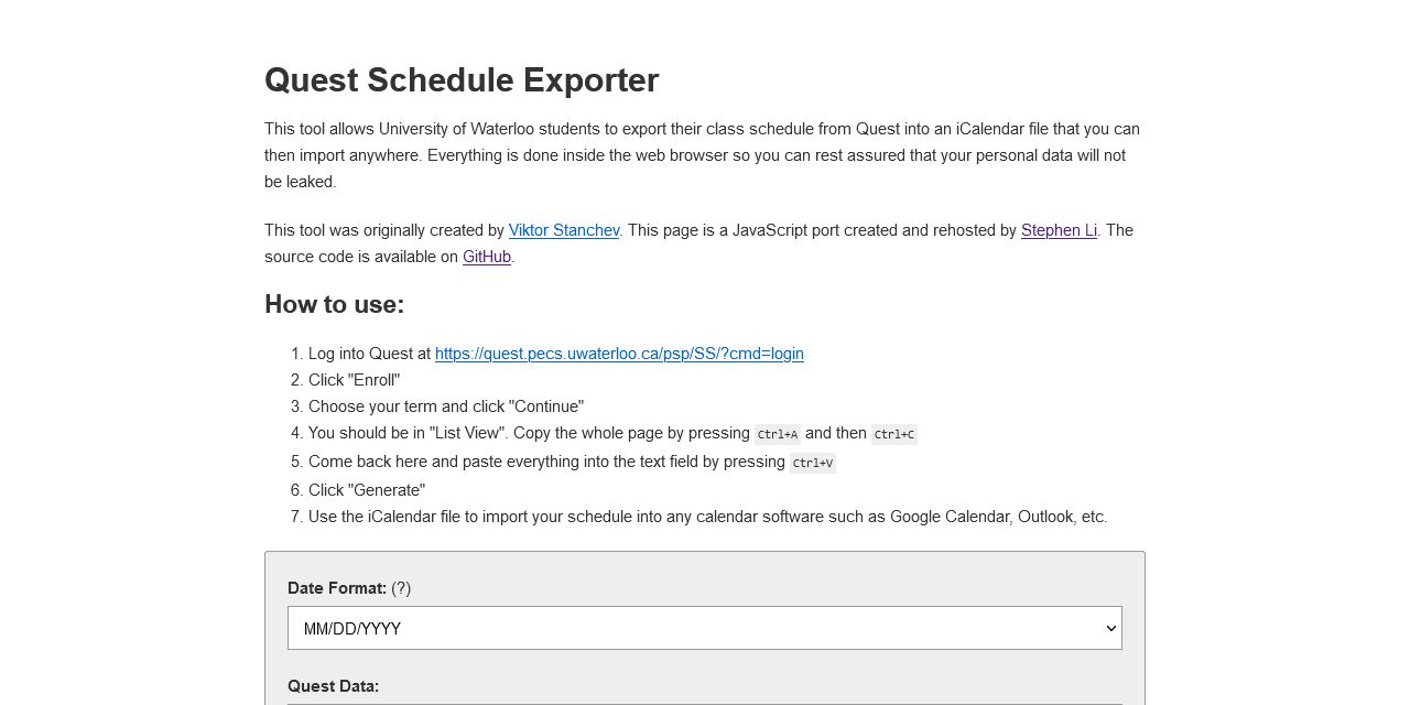 Quest Schedule Exporter